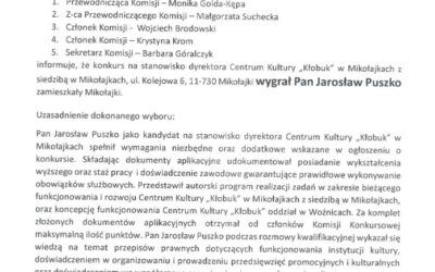 Rozstrzygnięto konkurs na stanowisko dyrektora Centrum Kultury “KŁOBUK” w Mikołajkach